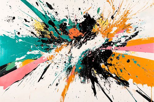 Explosieve verfspatten abstract schilderij