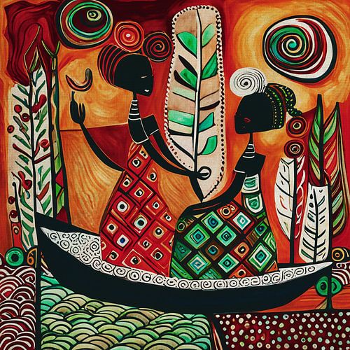 Traditionele Afrikaanse vrouwen in een boot