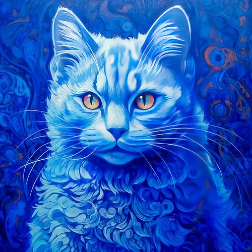 Mystische blaue Katze - Digitaler Kunstdruck