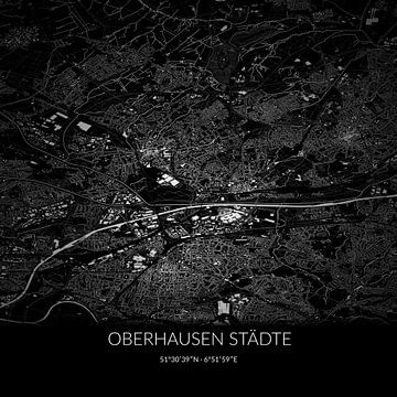 Carte en noir et blanc de Oberhausen Städte, Rhénanie du Nord-Westphalie, Allemagne. sur Rezona