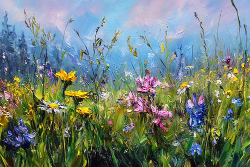 Kleurige bloementuin impressionisme, veldbloemen, zaaimengsel
