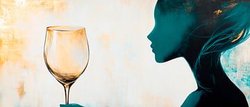 Silhouet met wijnglas en kleurenspel van Poster Art Shop