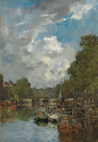 Een drukke gracht, Rotterdam, Johan Hendrik Van Mastenbroek
