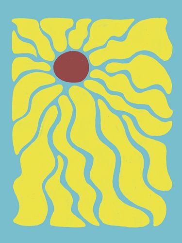 Retro 70s style wavy illustration of a sunflower with blue sky by The Art Kroep