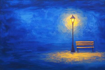 Lantern and bench at dusk by Poster Art Shop