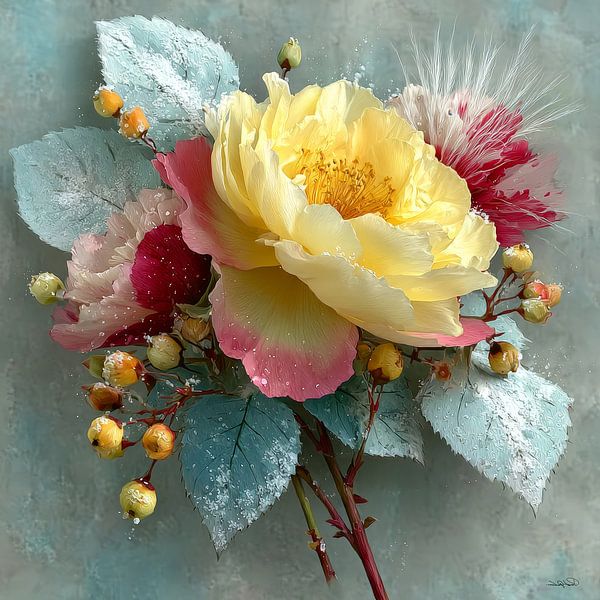 yellow flower with water and icing by Gelissen Artworks
