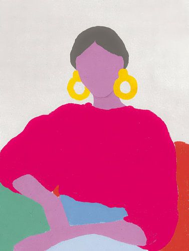 Portrait boho minimaliste aux couleurs vives et aux formes épurées