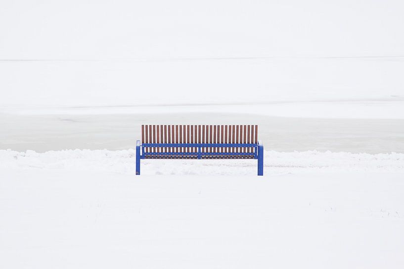 Blue bench in the snow by Ton Hazewinkel