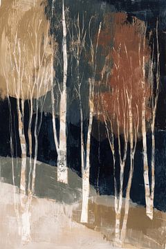 Birch Forest in Gold and Teal