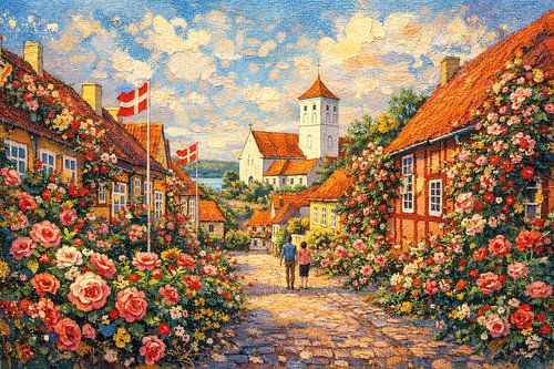 Mariager in Denemarken, een impressionistisch schilderij.