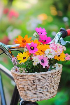 Genieten van bloemen in de fietsmand van Poster Art Shop