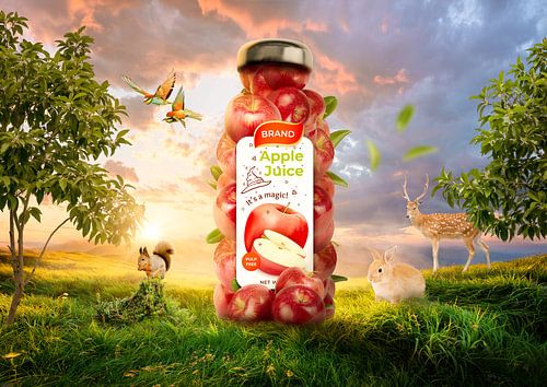 Apple juice bottle in nature by Bert Hooijer