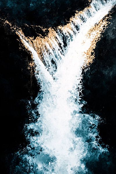 Abstrakter Wasserfall mit goldenen Details von Imperial Art House