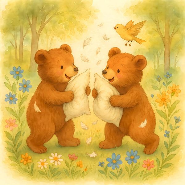 Twin Bear Pillow Fight by Basahen