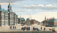 Amsterdam , Gezicht op het Stadhuis met brandweerlieden op de Dam, 1752 van Atelier Liesjes thumbnail