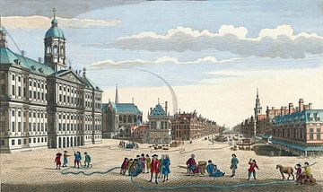 Amsterdam , Gezicht op het Stadhuis met brandweerlieden op de Dam, 1752 van Atelier Liesjes