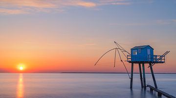 Fishing hut at sunset in Saint-Michel-Chef-Chef, Loire-Atlantique, France