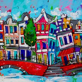 Kleurrijke Amsterdamse Grachten | Blauw van Vrolijk Schilderij