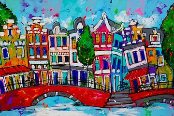 Canaux d'Amsterdam Colorés | Bleu sur Vrolijk Schilderij