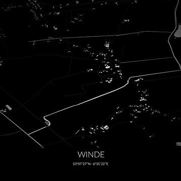 Zwart-witte landkaart van Winde, Drenthe. van Rezona