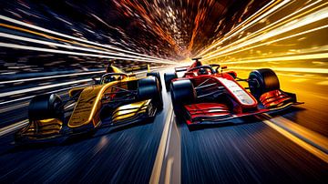 Gold and red: the duel in the light tunnel by Klaus Tesching - Art-AI