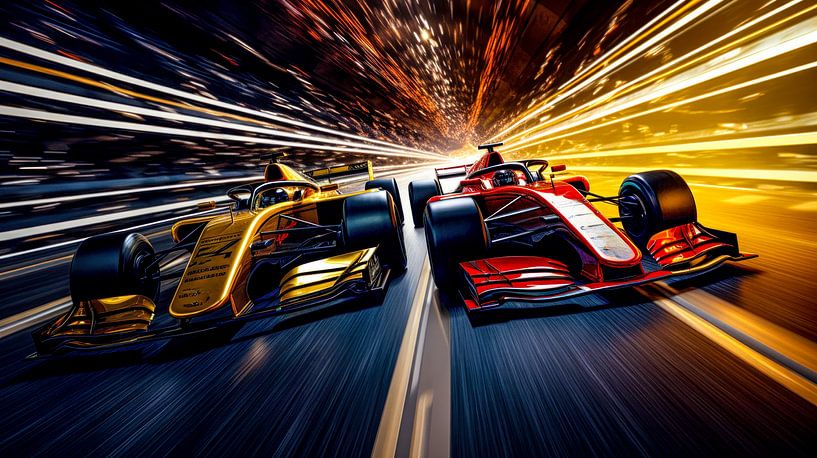 Gold and red: the duel in the light tunnel by Klaus Tesching - Art-AI