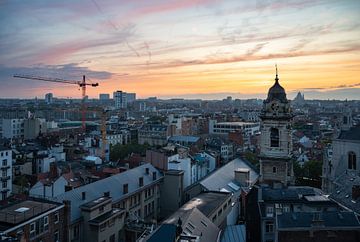 Colorful sunset over old town Brussels by Werner Lerooy