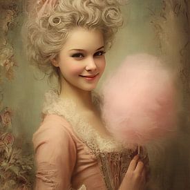 Barocke Edelfrau mit Zuckerwatte - Fröhliche Malerei von Peter Pen Zeichnungen und Gemälde
