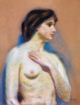 Naakte vrouw toont haar borsten, vintage erotische kunst. Naakt, Alice Pike Barney