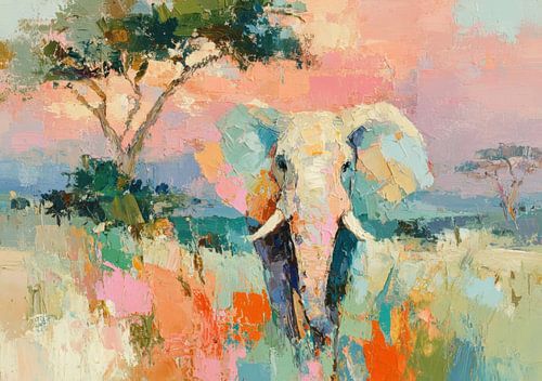 Un éléphant dans une savane aux couleurs pastel sur Niklas Maximilian