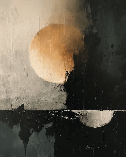 Modern and abstract landscape in black, taupe and gold by Studio Allee