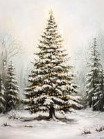 Winter Christmas tree in Forest