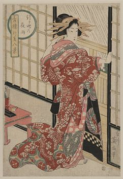 Japanse kunst ukiyo-e. Kikukawa, Eizan. Jonge vrouw in kimono.
