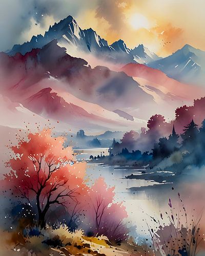 Pastellfarbene Gipfel und ruhige Gewässer