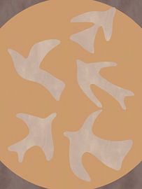Minimalistische boho-abstracte kunst met vogels en de zon van Dina Dankers