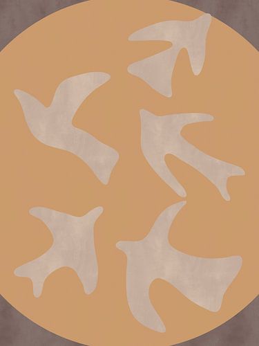 Minimalistische boho-abstracte kunst met vogels en de zon