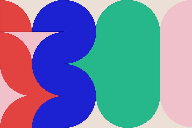 Abstraction moderne avec formes organiques Rouge Bleu par Mad Dog Art