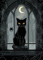 Mystieke zwarte kat in het maanlicht