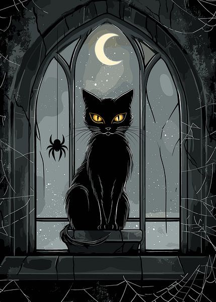 Mystieke zwarte kat in het maanlicht van Pixelbull Design