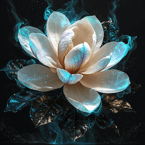 Aurora Magnolia Wandbild | Luxuriöser, futuristischer botanischer Druck | Elegante Wohnkultur mit Blumenmotiven
