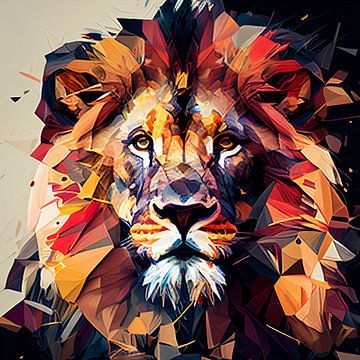 Portrait of lion from the front in abstract style by Harvey Hicks