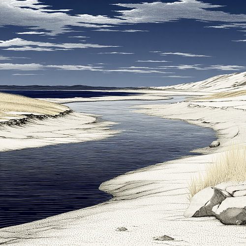 Winding Coastal Channel between Pale Dunes