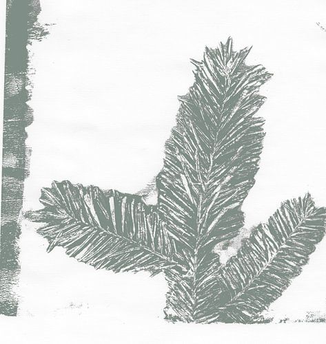 Moderne botanische minimalistische kunst. Dennentak in groen op wit