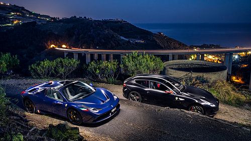 Ferrari 458 Aperta en FF in de bergen bij Monaco