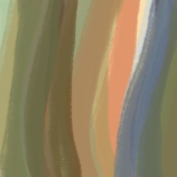 Modern abstract. Penseelstreken in warm donkergroen, terra, blauw van Dina Dankers