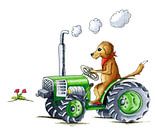 Handgetekende hond op tractor van Ivonne Wierink thumbnail