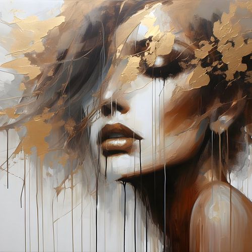 Gesicht mit Gold und Tropfen