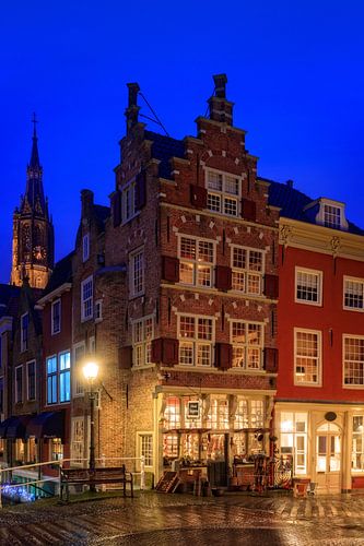 canal house in Delft at dusk 