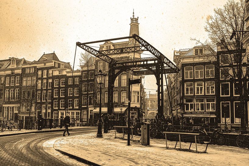 Binnenstad van Amsterdam in de Winter Sepia van Hendrik-Jan Kornelis