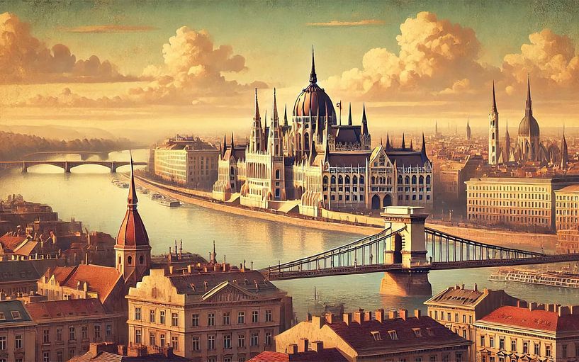 Vintage Budapest Poster, Hungary by Chromatic Fusion Studio